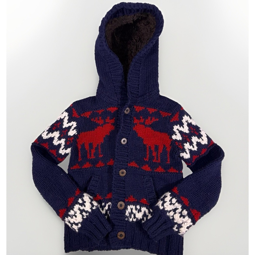 Vintage Abercrombie & Fitch New York Knitted Sweater Hooded Cardigan Moose Small
